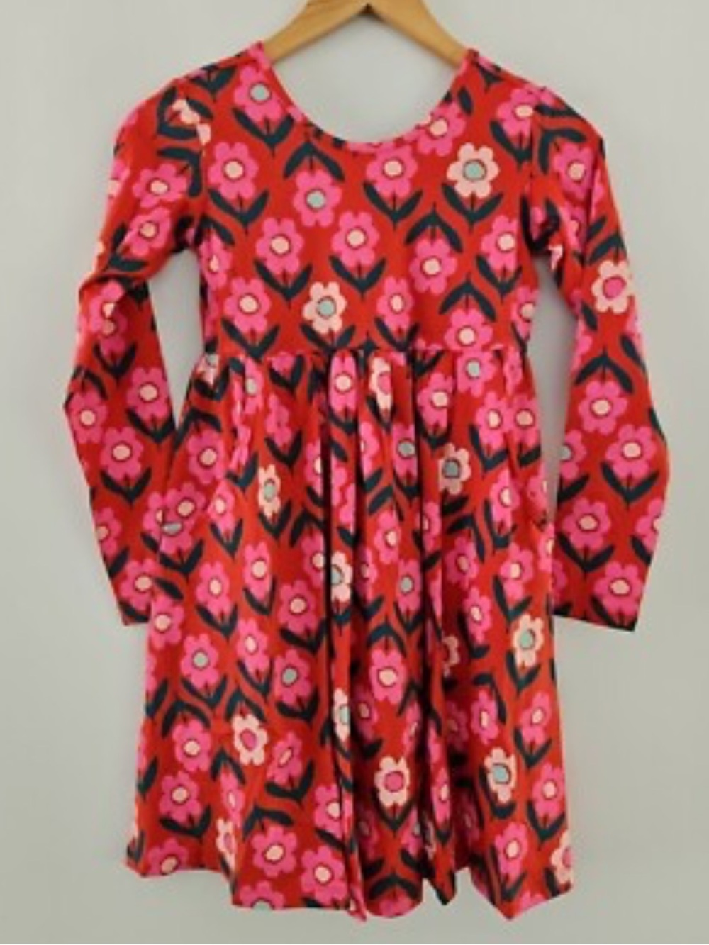 Hanna Andersson Long Sleeve Skater Dress with Pockets Red & Pink Size 8
